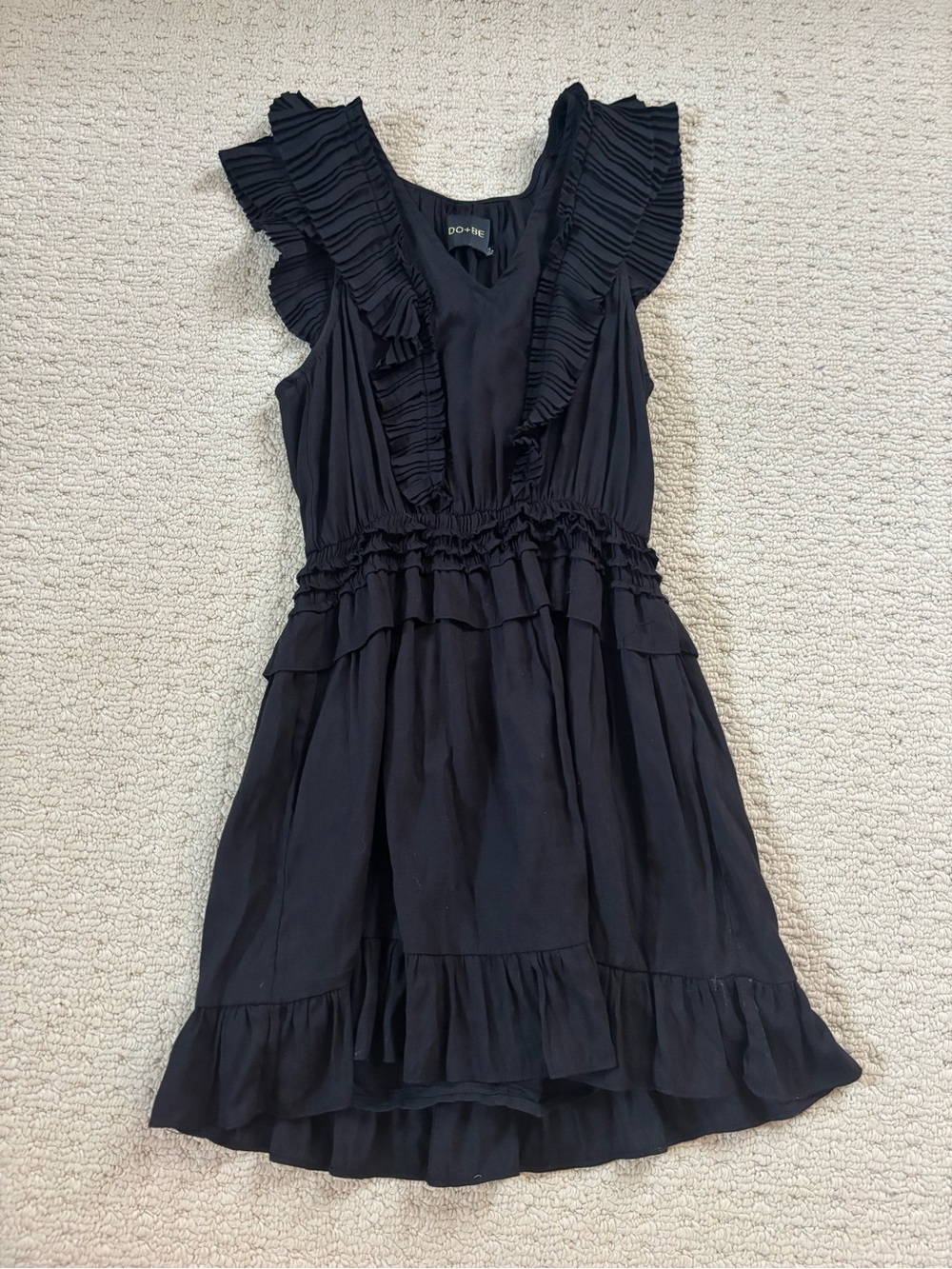 DO+BE Black Ruffled V-Neck Mini Dress